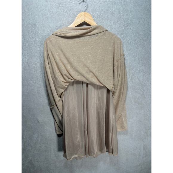 Lush Long Sleeve Sheath Mini Dress Cutout Back Beige Womens Medium - Picture 3 of 6